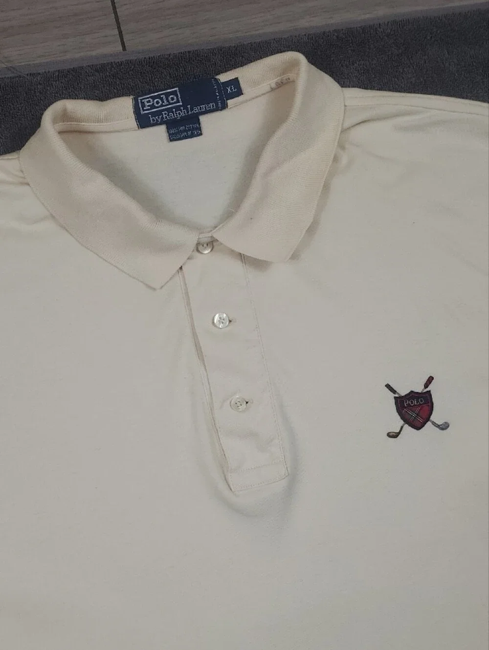 Polo Ralph Lauren XL Soft Yellow 100% Cotton Hockey Logo Polo Short Sleeve